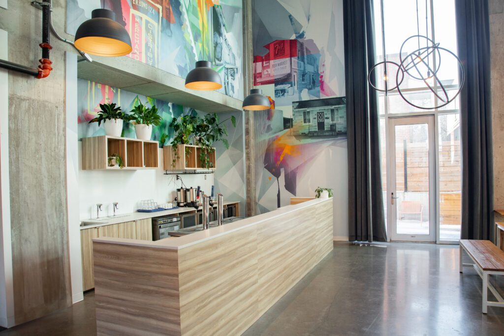 Bar de l'espace Lounge de l'Espace Waverly situé dans le quartier Mile End de Montréal. Parfait pour les événements corporatif à Montréal